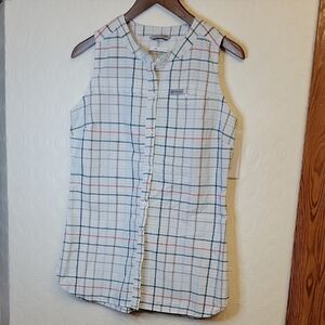 Columbia Sleeveless Plaid Button-Front Top - White, Pink, Light Blue & Navy